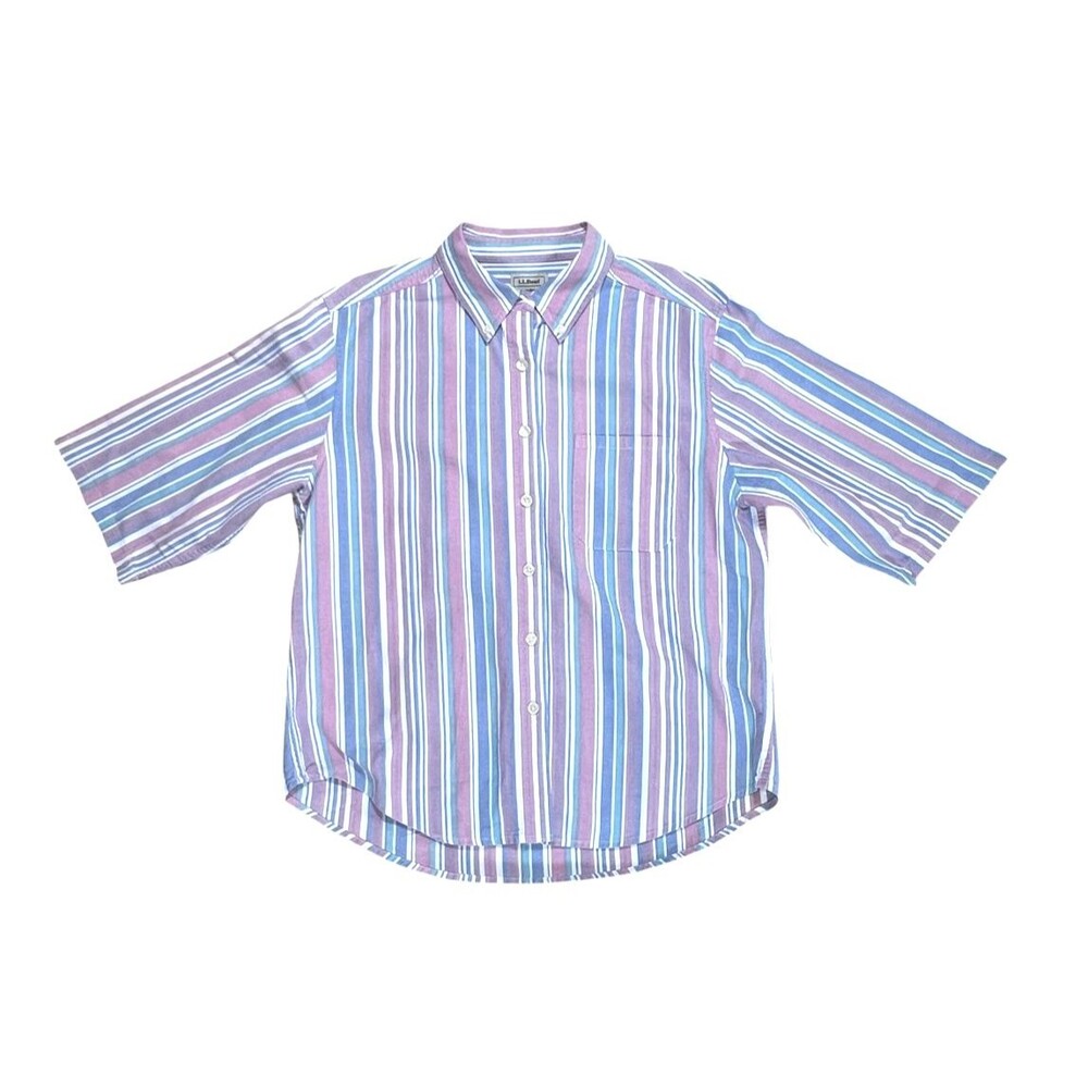 L.L.Bean Striped Shirt No Size Tag Fits Small Boxy Cropped Pastel Button Down